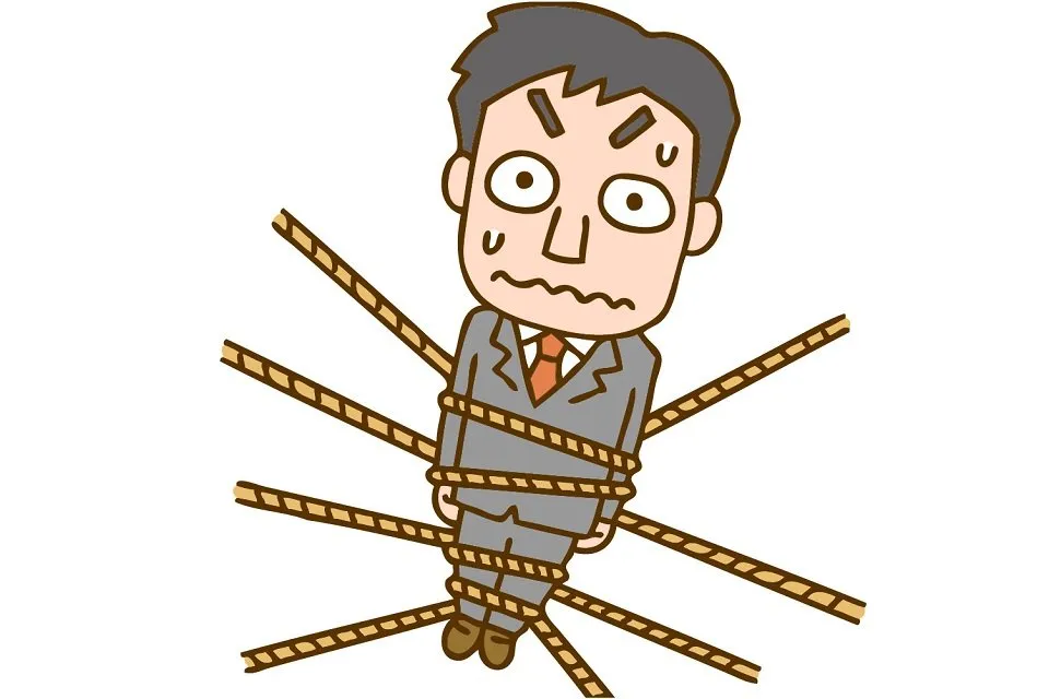 縄で縛られ束縛される会社員