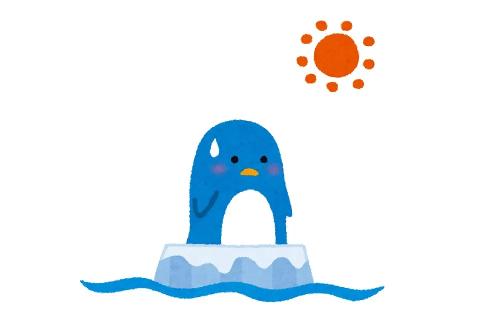 溶ける氷の上のペンギン